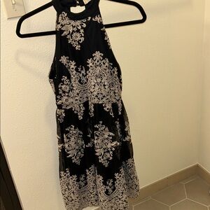 Black and Cream Lace Dress, high neck